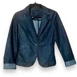 Express Dark Denim Brushed Slight Sheen Stretch Button-down Blazer size 0